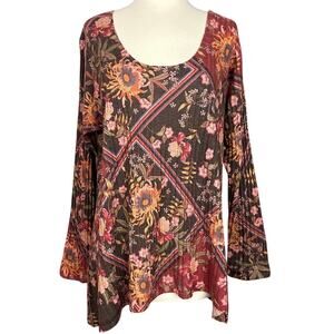 Soft Surroundings Floral Alisanna Long Sleeve Tunic Top Pleated Size PL